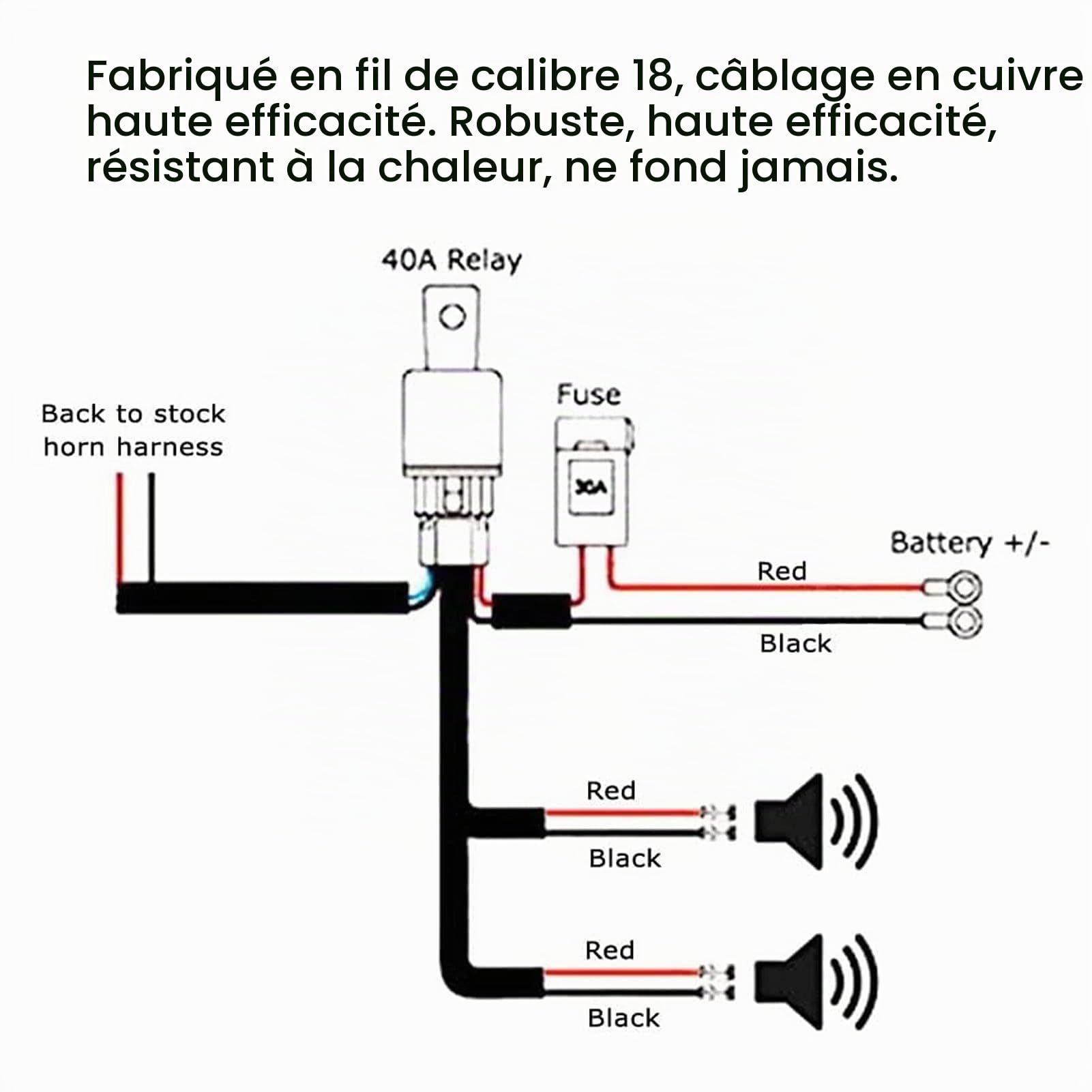 Kit de relais de faisceau de câbles de klaxon 12 V, klaxon à air comprimé monté sur calandre pour voiture et camion kit universel pour voiture camion et moto