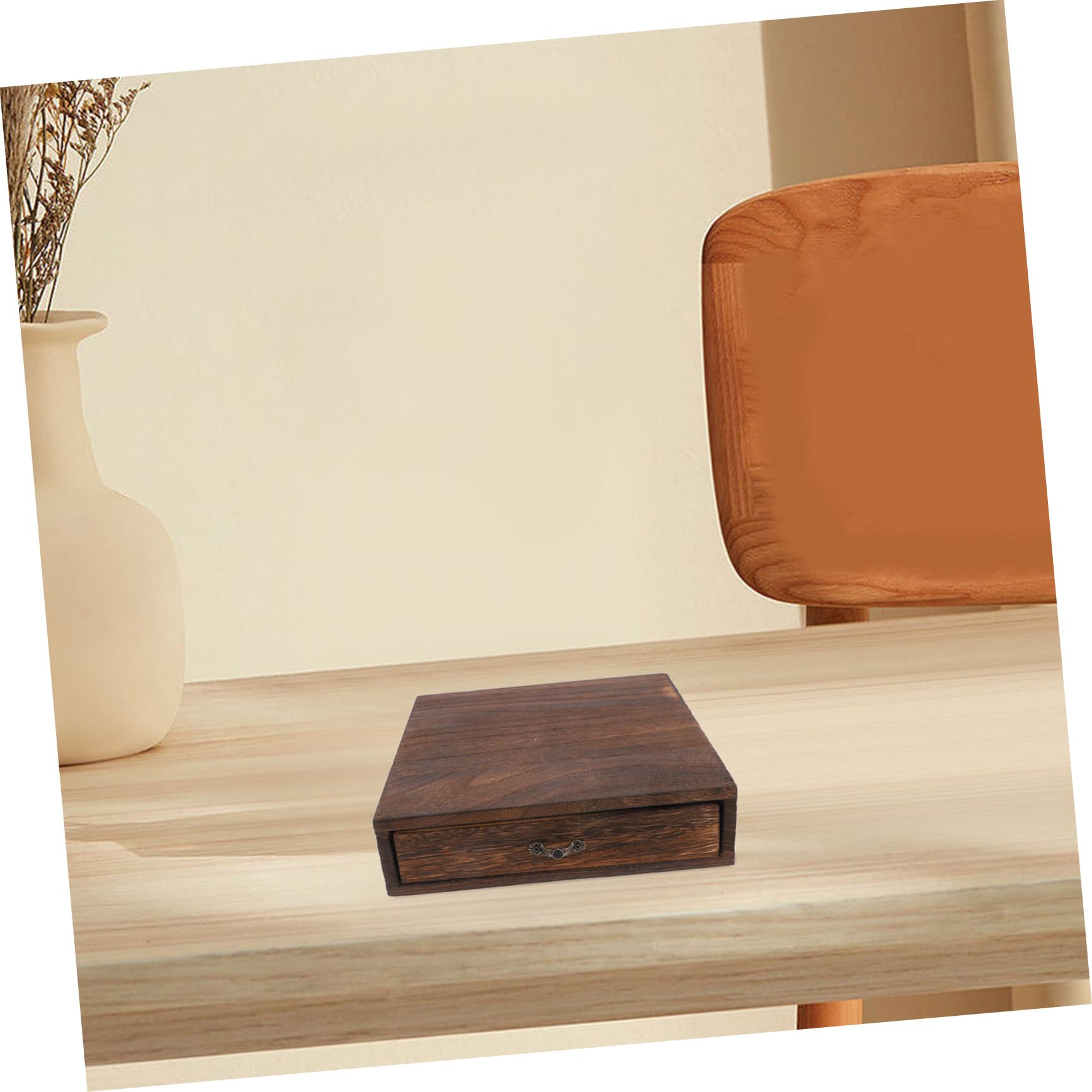 Drewniany organizer na biurko 23 cm x 22 cm x 6 cm z szufladą do przechowywania biżuterii i akcesoriów do domowego biura i studia - stylowe i funkcjonalne rozwiązanie do przechowywania na biurku