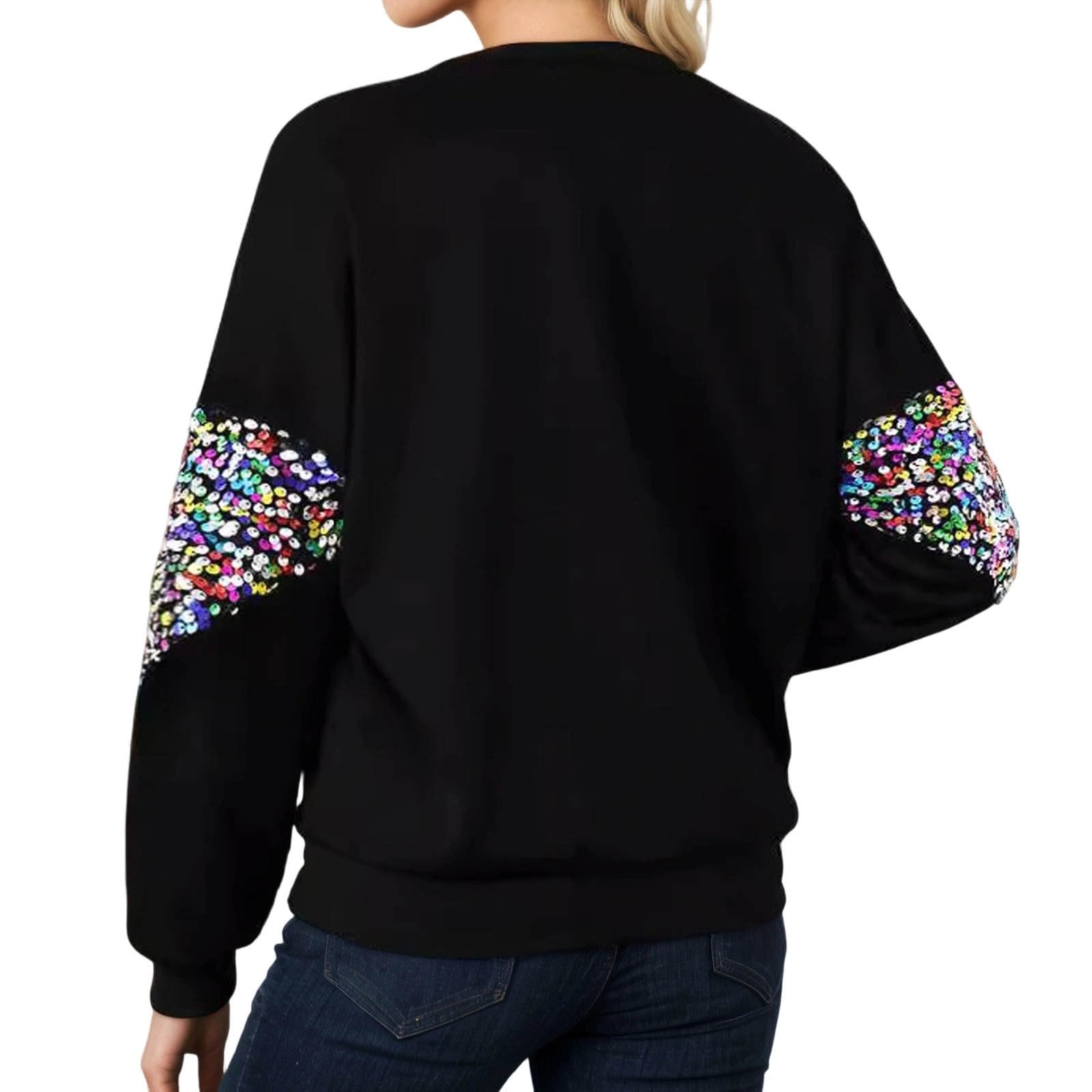Sudadera Mujer Sin Capucha，Sudadera Mujer Cuello Manga Larga con Lentejuelas Ropa Informal Otoño Invierno
