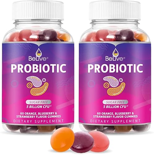 BeLive Gomitas probióticas Probióticos con 5 mil millones de UFC para la salud digestiva, hombres, mujeres y niños, suplementos probióticos para