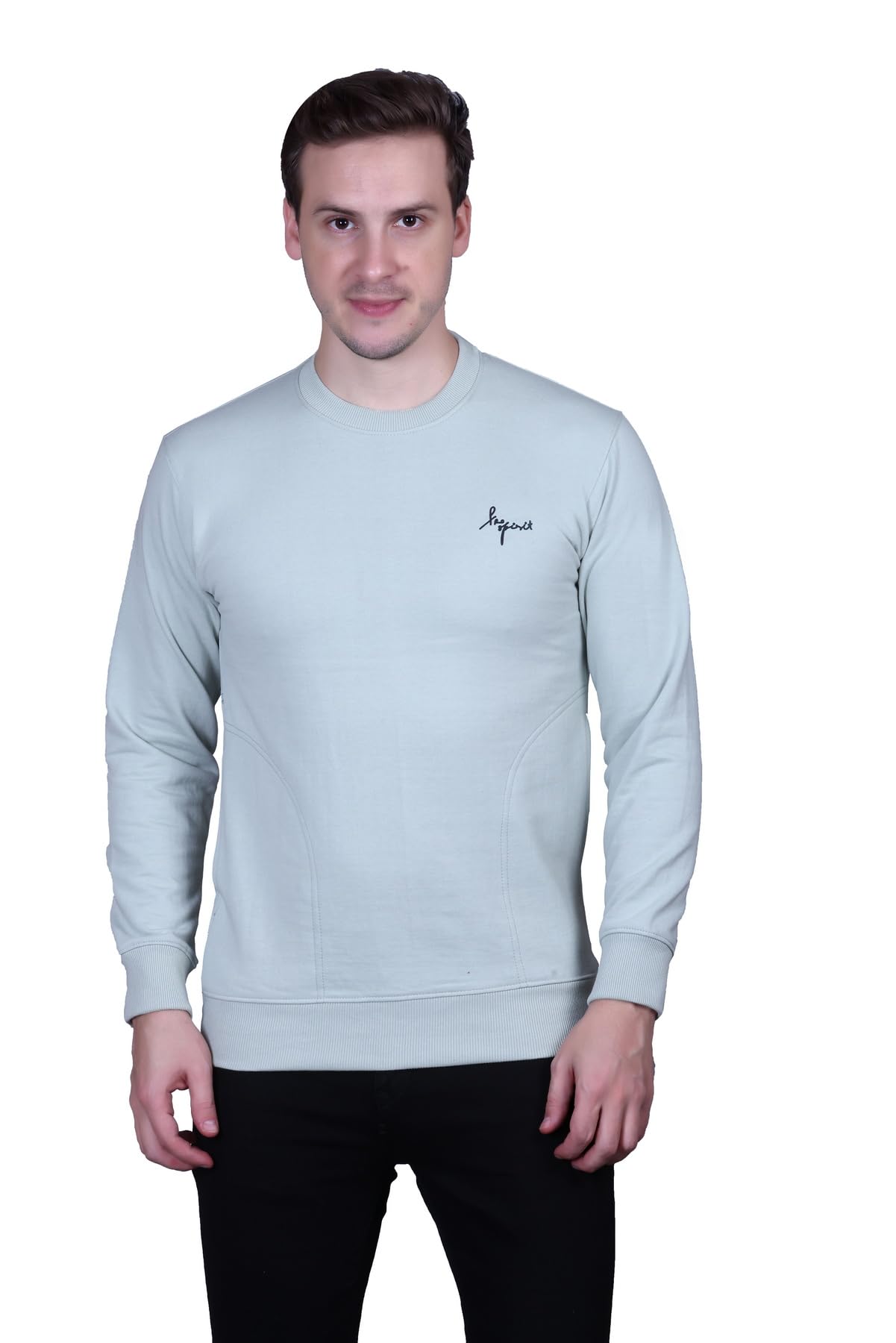 Mens Round Neck Sweatshirt | Cotton Fleece Winter Wear | Solid Full Sleeve Pullover for Casual & Stylish-image-42