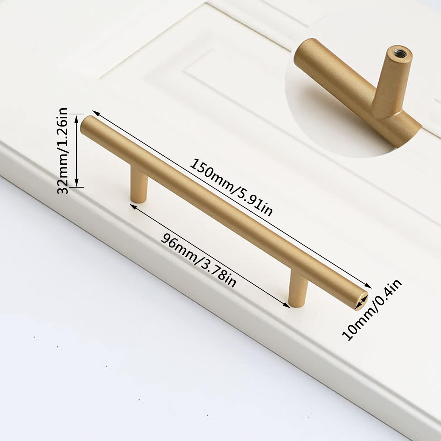 (Similar to the stock photo)2 Pack Cabinet Pulls Kitchen Door Handles T Bar Aluminum Alloy Furniture Handle Cupboard Drawer Knobs, for Wardrobe Sideboard Office Desk with Screws (Single Hole,Black) (Gold Hole Distance 96mm)