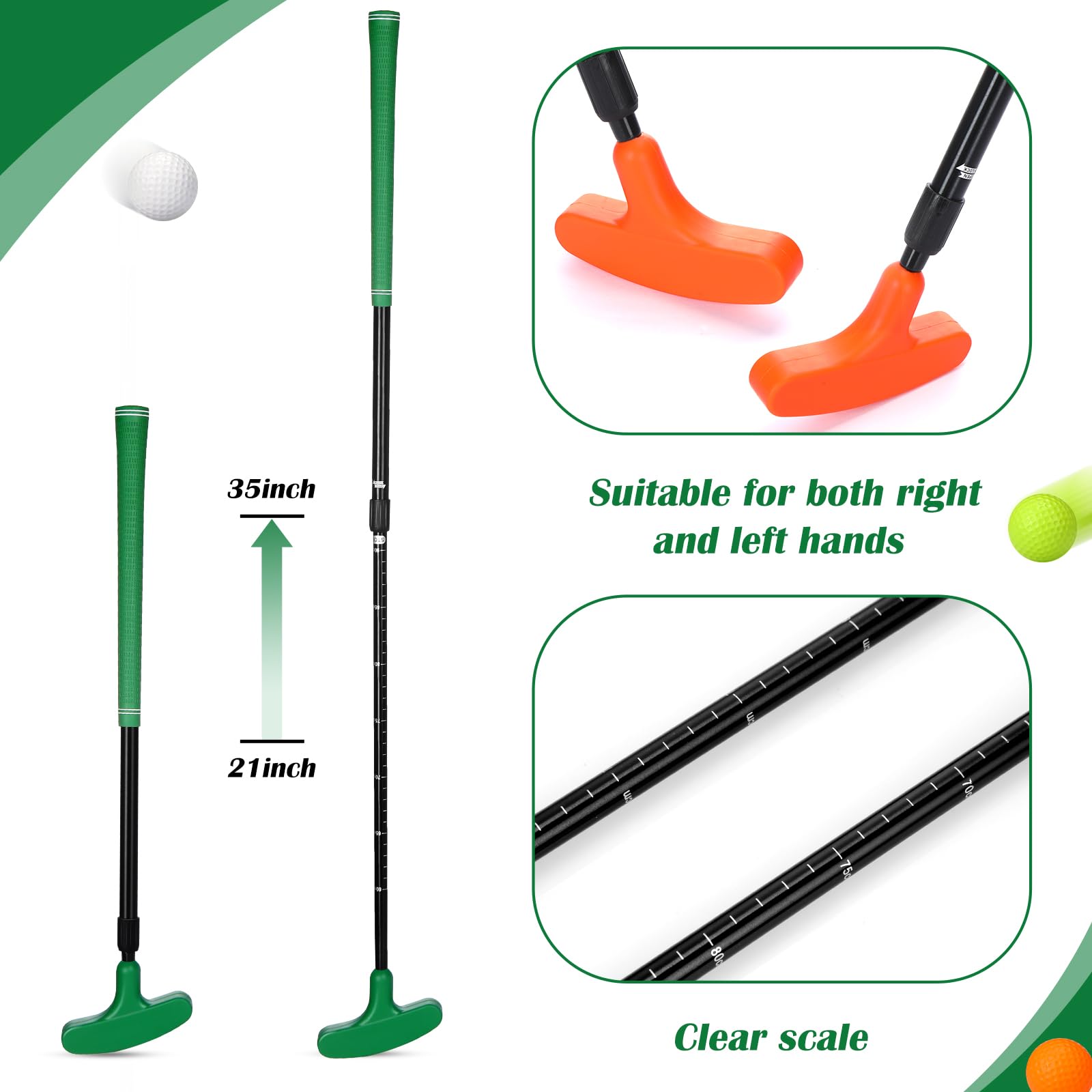 Liliful Golf-Putter für Kinder, Zwei-Wege-Mini-Golf-Putter mit 12 Golfbällen, Bulk-Putter für Rechts- oder Linkshänder, verstellbare Länge, Golfschläger-Set für Männer und Frauen, 12 Stück