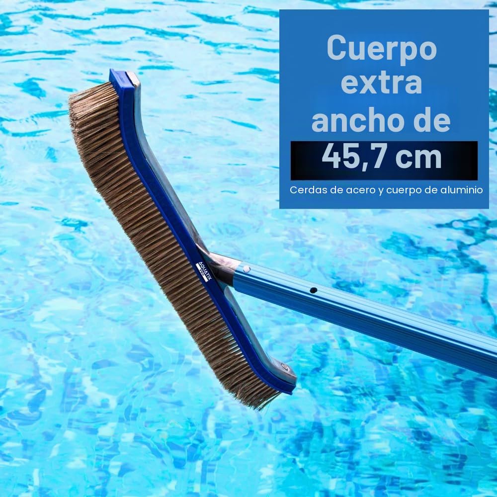 Aquatix Pro Cepillo de Limpieza de Piscina de Aluminio 18 Pulgadas con cerdas de Acero Inoxidable y Clips EZ, Estos cepillos Resistentes limpian Paredes, Azulejos y Suelos sin