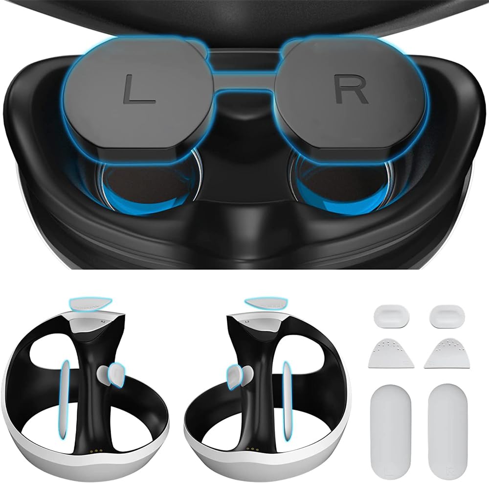 PS VR2 Accessories Kit Compatible with PS VR2, Lens Cover Protector for PS VR2 Headset and Anti-Slip Silicone Pad Button Protective Cover for VR2 Sense Controller, VR Accessories Protection