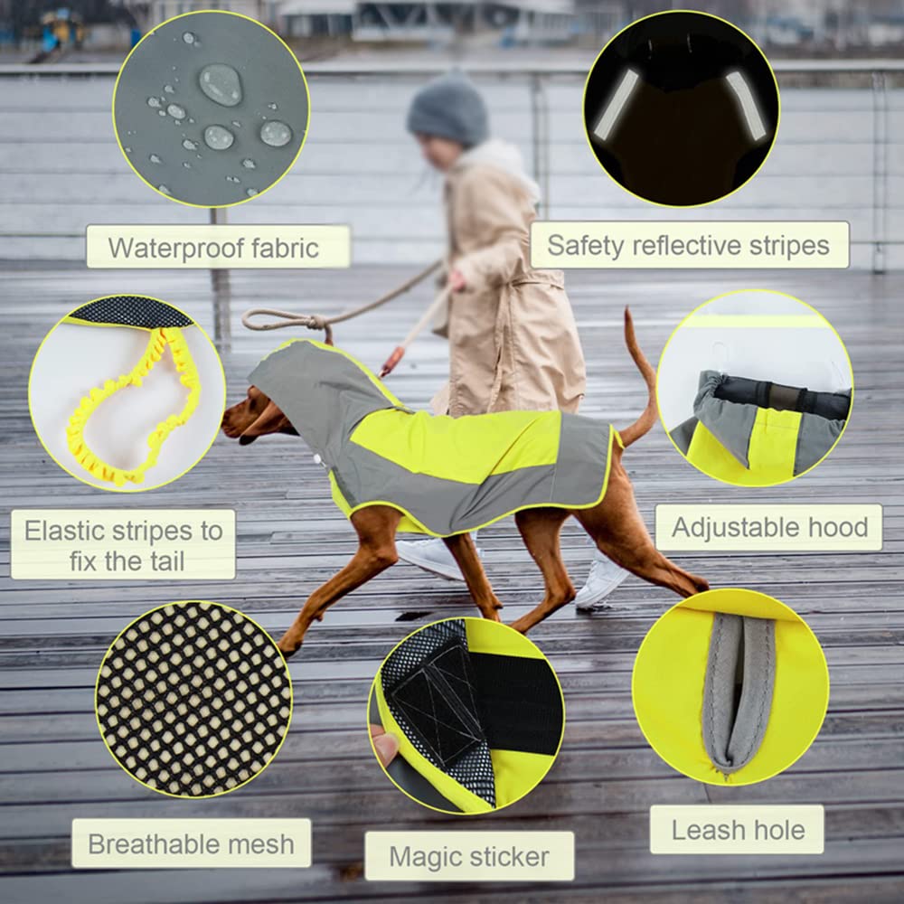 Impermeable para Perros, Chubasquero con Capucha for Perros, Ajustable, Reflectante, Impermeable, Ligero, for medianos y Grandes(Yellow,XL 9)