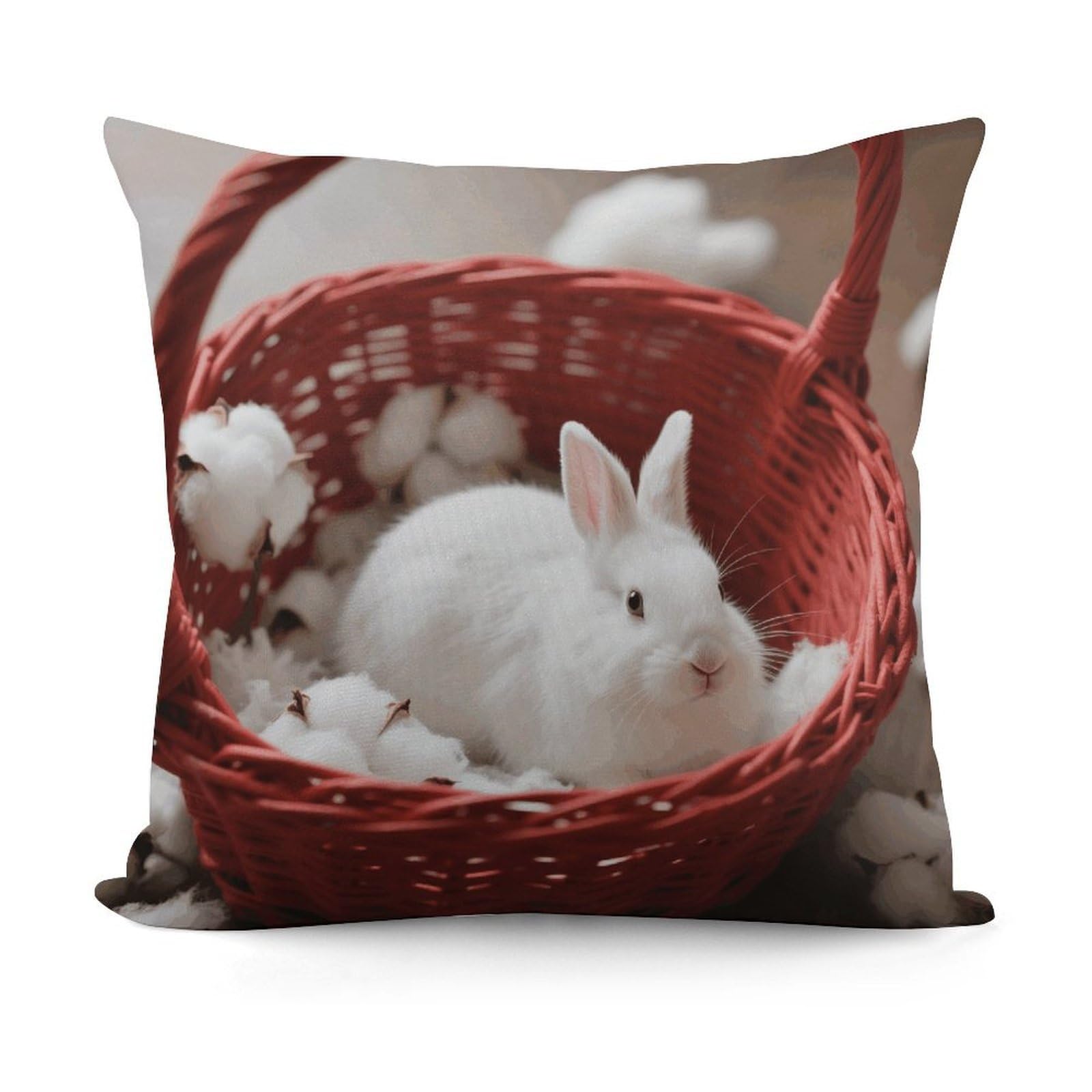 VstaDank Rabbit in Basket Pillow Cover with Invisible Zipper Square Throw Pillowcase Plush Couch Sofa Pillow Case 18x18 Inch Decorative Throw Cushion Covers for Sofa Living Pillowcover