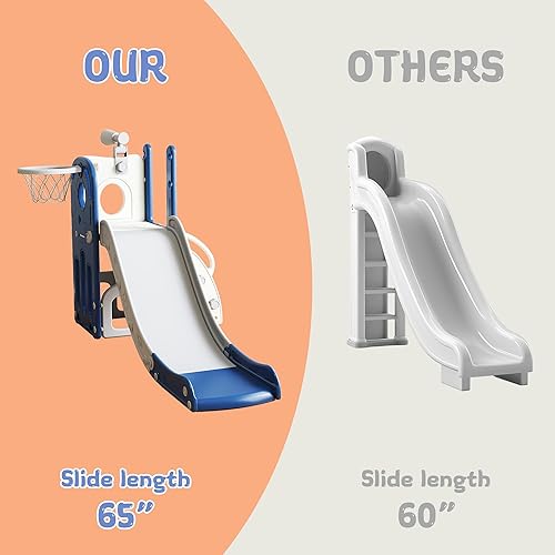 Miniatura 6 de Tobogán 6 en 1 para niños de 1 a 3 años, para interiores y exteriores, con aro de baloncesto, almacenamiento, escalador y telescopio, gran regalo