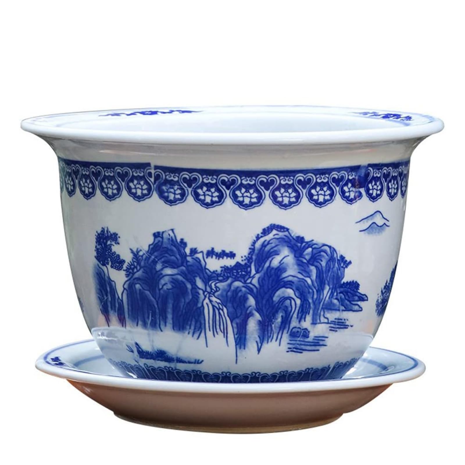 asdchZen Blue And White Porcelain Ceramic Planter Chinese Ceramic Plant Pot Porcelain Planter Saucer Decorative Flower Pot With Saucer Tray For Indoor Outdoor Plants Ornaments,29Cm, Bl