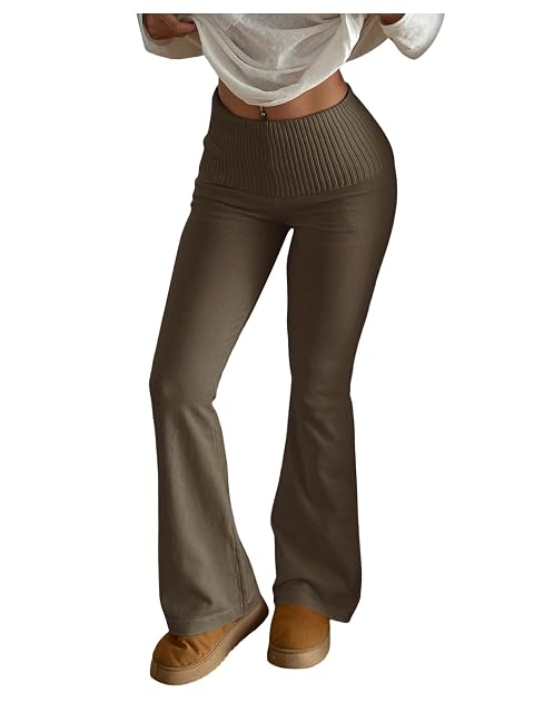 Floerns Womens Elastic High Waisted Flare Leg Pants Knit Loungewear Sweater Pants