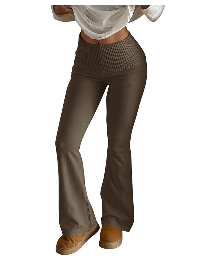 Floerns Womens Elastic High Waisted Flare Leg Pants Knit Loungewear Sweater Pants
