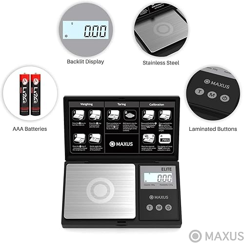 Miniatura 5 de Maxus Báscula digital de precisión de gramos 705oz000oz escala de bolsillo élite escala de hierbas escala de alimentos escala de joyería negra
