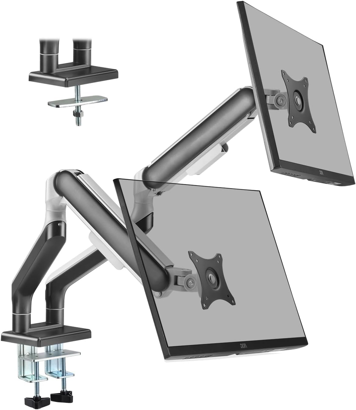 ETHU Soporte Dual para Monitor con pistón de Gas, hasta 17 kg para Pantallas de 17-45", Brazos Ajustables con inclinación, Giro y rotación, Compatible con VESA 75/100 mm (Negro)