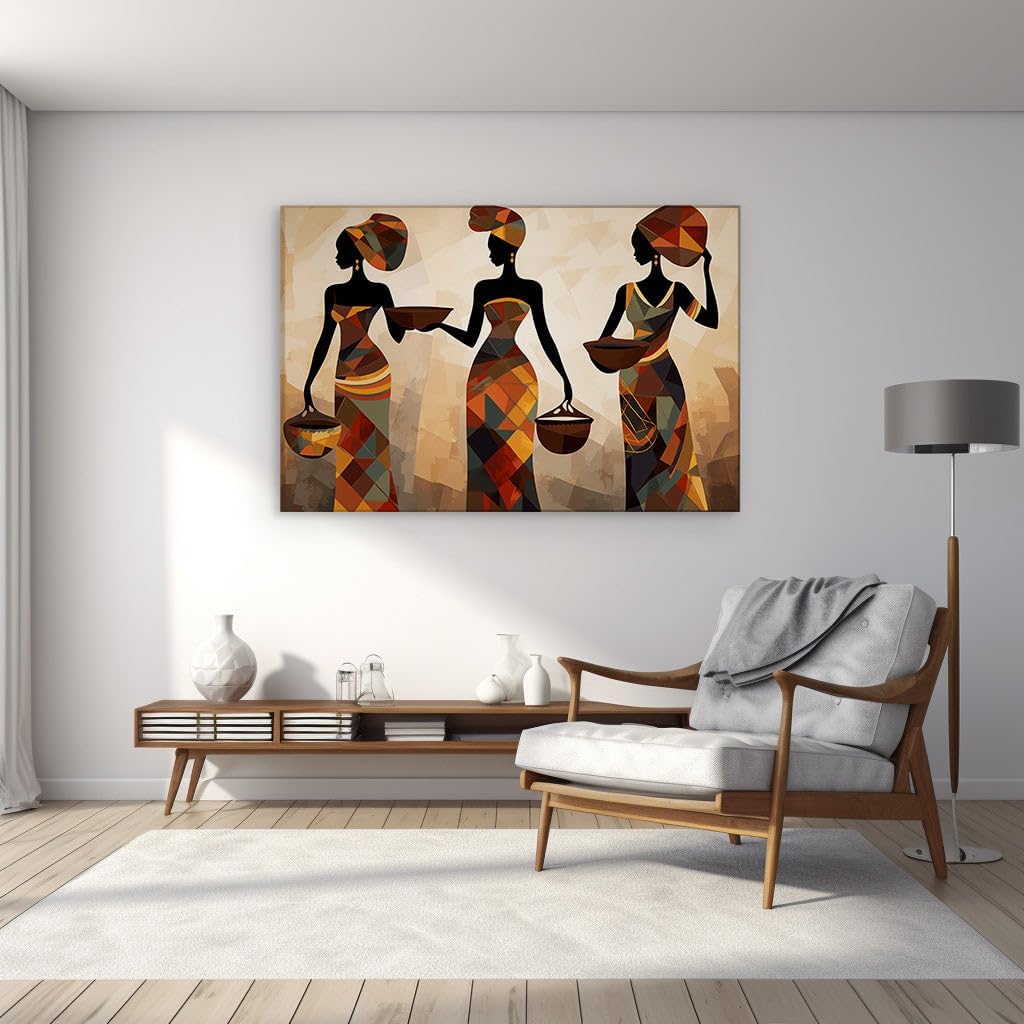 Canvas for Living room. Silhouettes of Tradition: Unity and Diversity in the African Sunset, 27 x 18 inch Canvas Wall Art - Modern Home Decor