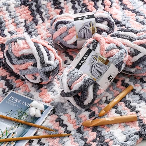 Image of Chunky Chenille Yarn for Hand Knitting 8 Jumbo Pack Jumbo Chunky Yarn for Hand Soft Blanket Knitting, Bulky Thick Fluffy Yarn for Crocheting (Kitten Color)