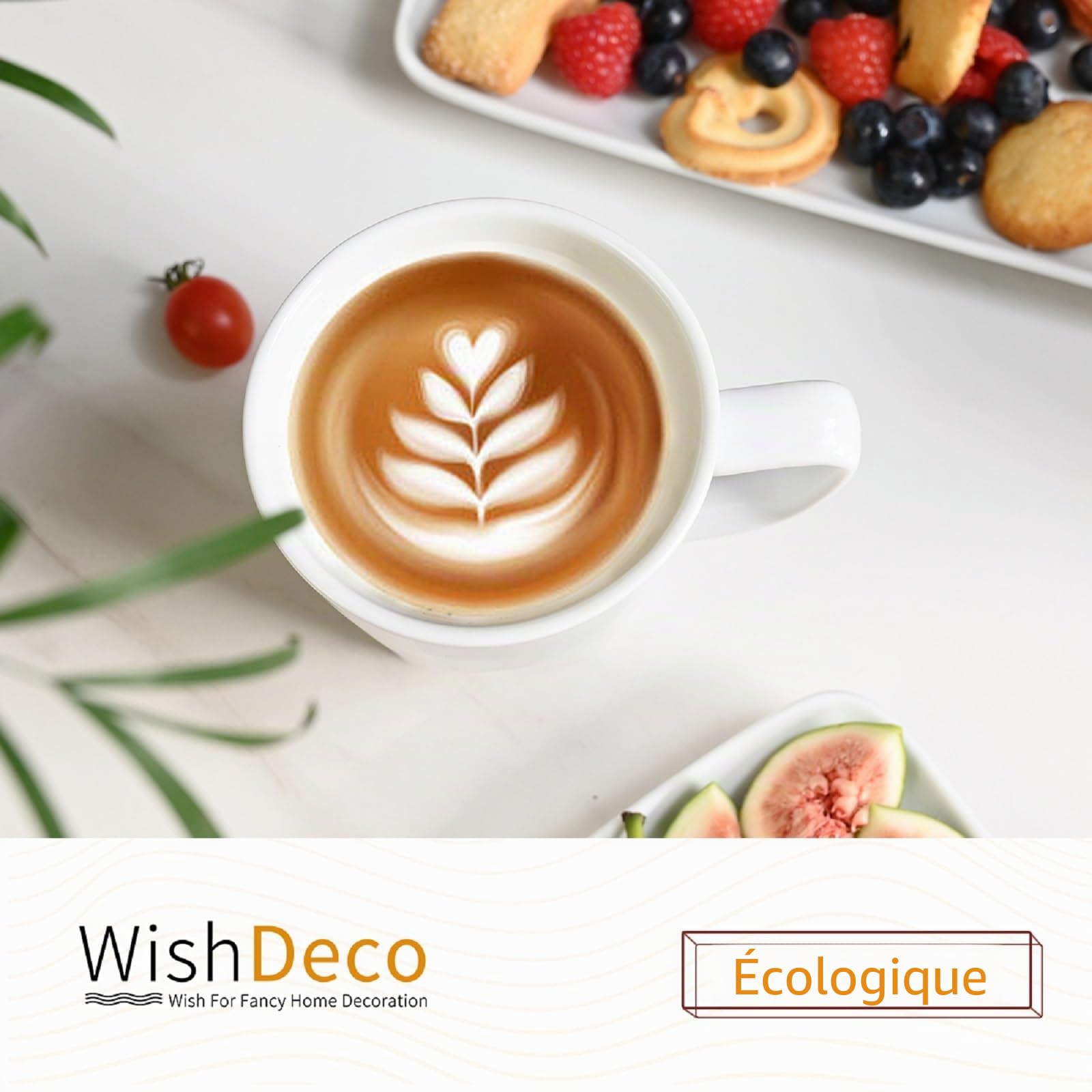 WishDeco Lot de 6 Tasses à Café, Mugs Blancs en Céramique 400 ml | Tasses à thé avec Anse, Grandes Tasse pour Lait, Jus de Fruit, Chocolat Chaud, Cappucino, Café latte, Fond Carré