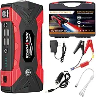 Auxiliar de Partida Portátil 21000mAh, Carregador Veicular 12V, Power Bank para Carro e Moto, Bateria de Emergência, Kit Completo para Viagem Carregador Bateria