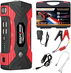 Auxiliar de Partida Portátil 21000mAh, Carregador Veicular 12V, Power Bank para Carro e Moto, Bateria de Emergência, Kit Completo para Viagem Carregador Bateria