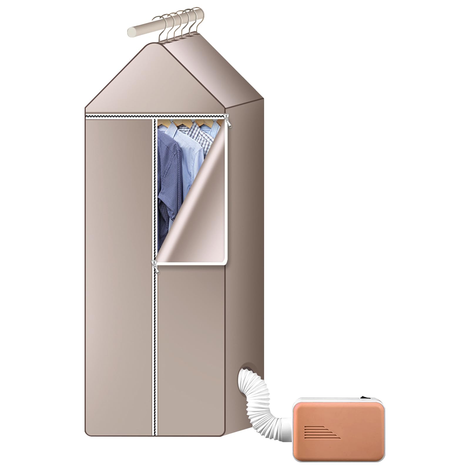 Secadora eléctrica portátil, CEIEVER pequeña 230 V 600 W, soporte para interior, mini secador de aire caliente para apartamento, hogar, viajes (dorado)