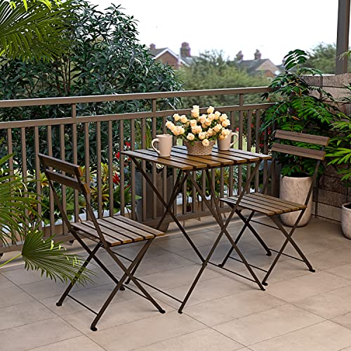 Set Bistrot 2 Stühle Mit Klapptisch Platzsparend Akazienholz Und Metall Wohnzimmer für Terrasse Garten Balkon Outdoor Pool Terrasse Möbel… – Ansicht 2