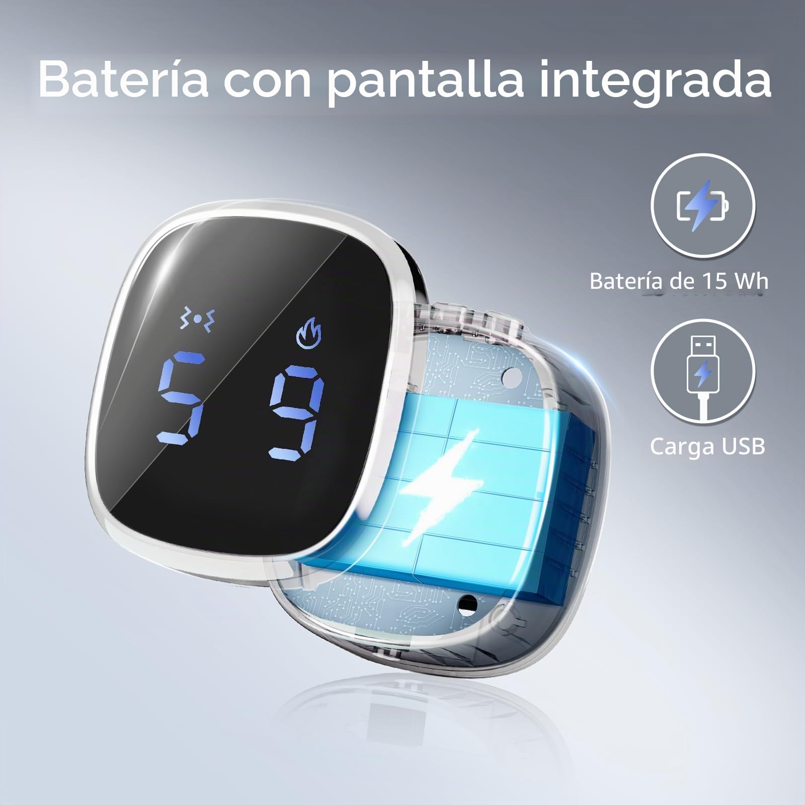 Comfytemp Cinturón térmico por infrarrojos, masajeador trasero con batería de 15 Wh con USB, 9 niveles de calor, 5 modos de vibración, control mediante botón y aplicación, 20 x 155 cm, sin cables