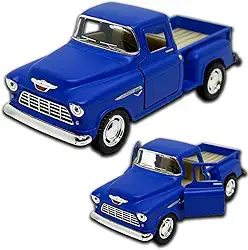 Miniatura de carro Chevrolet Stepside 1955 em Metal, com fricção, pneus em borracha, abertura de portas laterais, 12 CM, 1/32, Resistente a quedas (Azul royal fosco)