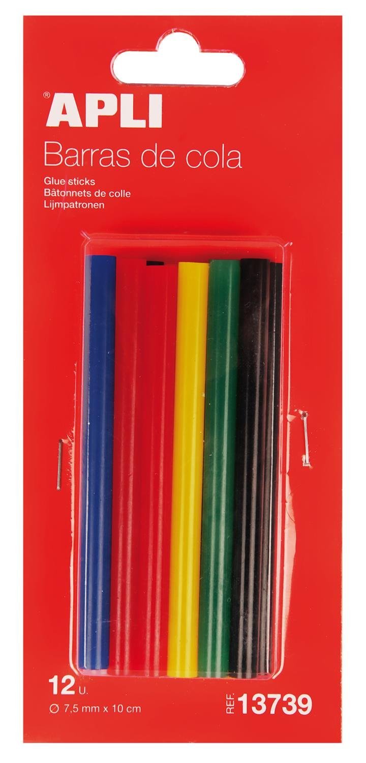 APLI 13739- Ricambio barre di coda hot melt colore assortito Ø 7,5 mm x 10 cm 12 barre