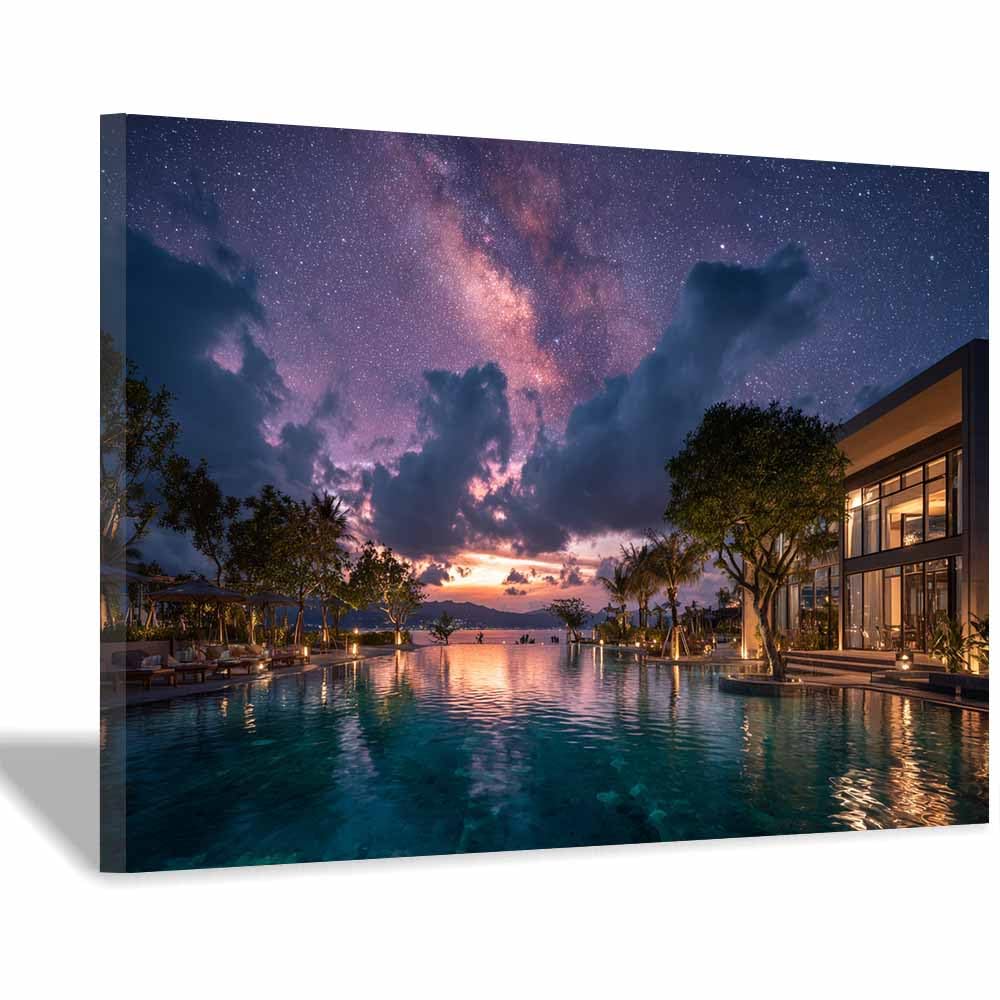 HOQIU Bilder natur Milky Way Resort Pool leinwand bilder,wandbilder schlafzimmer, bilder wohnzimmer(Mehrfarbig)-60x80cm Gerahmt