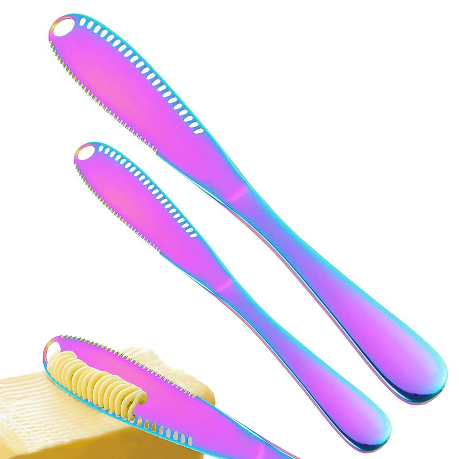2pcs Butter Spreader Knife Stainless Steel Butter knife with a Serrated Edge and Hole for Cutting & Spreading Butter, Cheese, Jam, Vegetables, Fruits