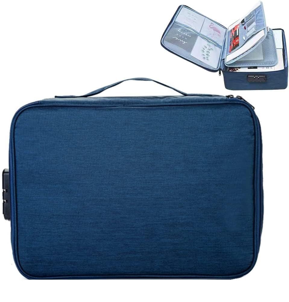 PVC Fireproof Document Bags -Safe Box Fireproof Waterproof with Lock,Fireproof Document Safe Document Organizer for Travel, Fireproof File Storage Bag with Lock 14.6"X 11.4"X 3.9" (Blue)-image-9
