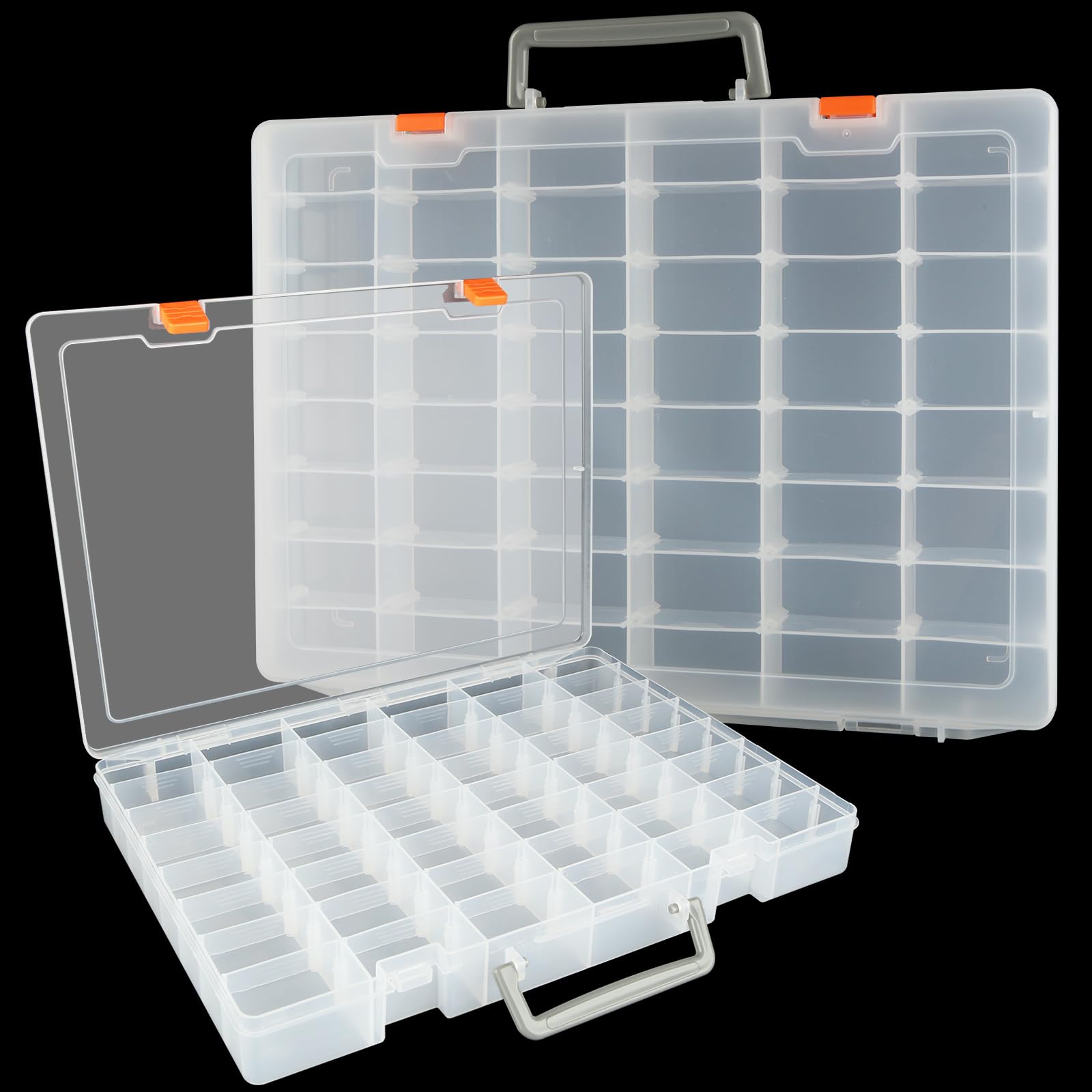 Confezione da 2 scatole organizer in plastica trasparente a 48 scomparti con divisore rimovibile, organizer per perline e oggetti, per perline, unghie, gioielli, artigianato fai da te