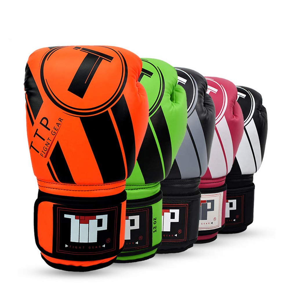 Pelle Guantoni da Boxe, Formazione Professionale Fighting Gloves, per Sparring, Kickboxing, Lottare, Punch Bags, Double Fine Palla di velocità (10 Once 12Z 14 Once),Black White,12oz