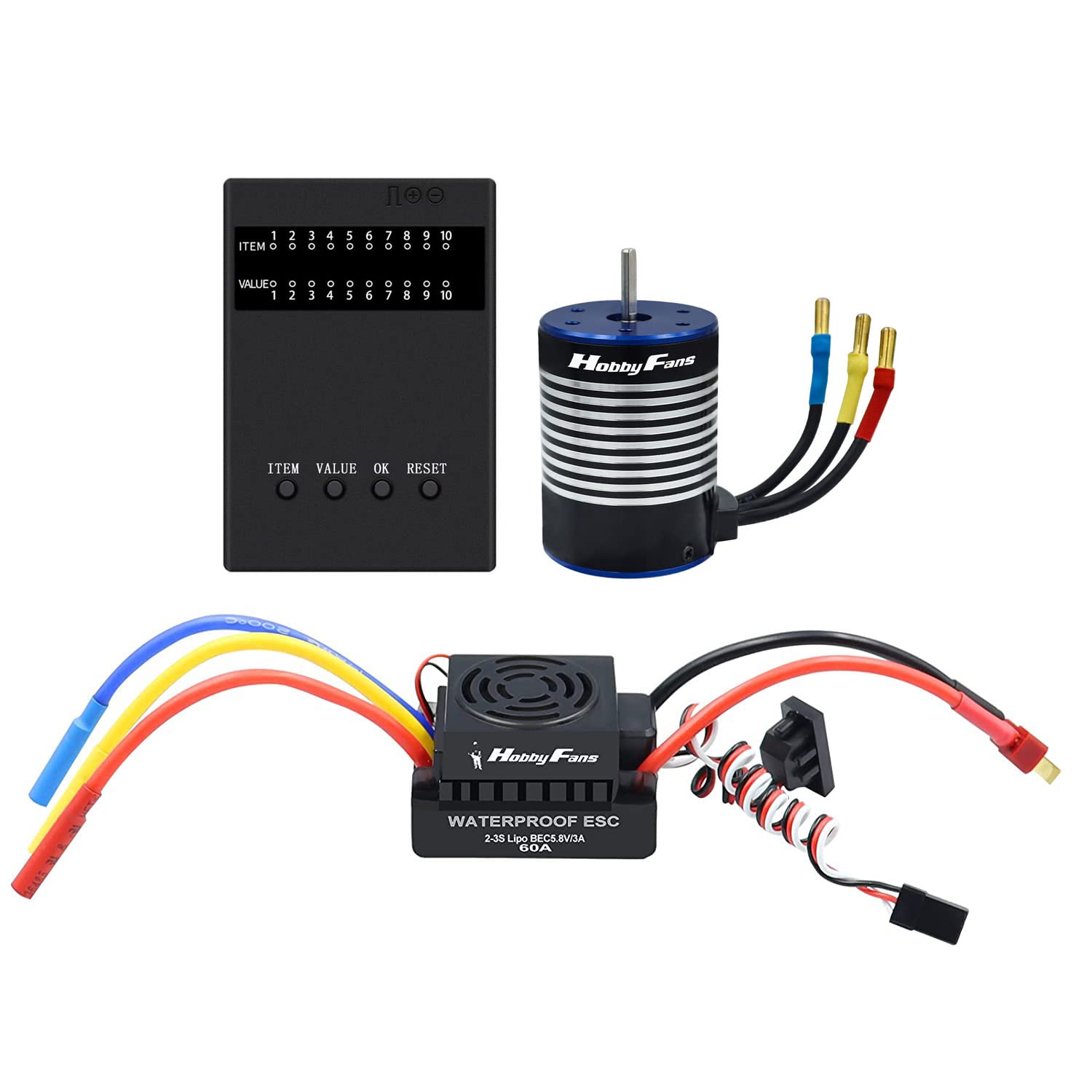 Hobby Fans 3650 3900KV Sensorless Brushless Motor with 60A ESC Electronic Speed Controller Programmi