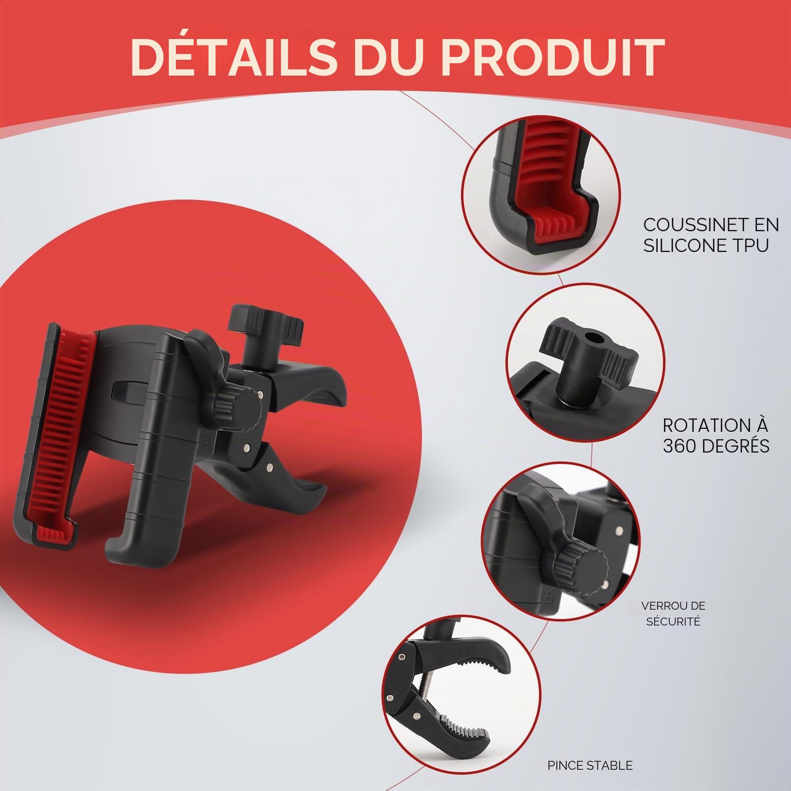 Support de téléphone pour voiturette de Golfs, Support de téléphone Rotatif à 360 degrés Compatible avec la Plupart des Smartphones et étuis de téléphone