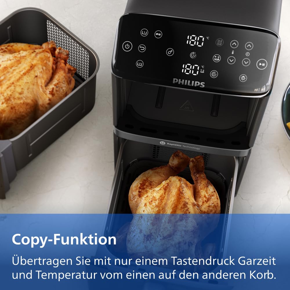 Philips Airfryer 4000 Series Gestapelte Heißluftfritteuse 2 Kammern 10L RapidAir PFAS-freie Keramikbeschichtung