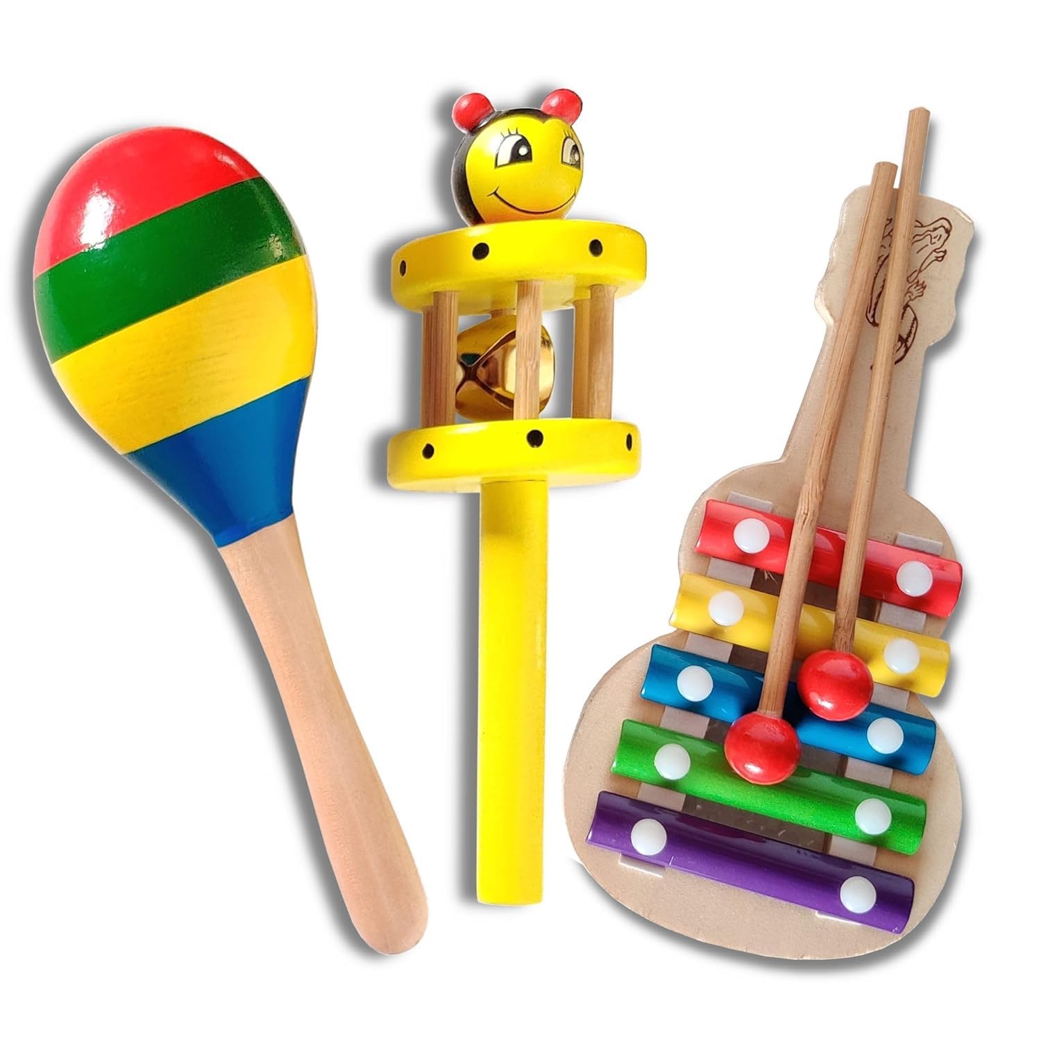 Kishore Collections Wooden Non Toxic Colourful Rattle Toys for Newborn Baby, Musical Infant Toy, Gift Set for 6 Month Babies (Multicolor, Pack of 3) (B0CHPFKZ6X) Amazon Price History, Amazon Price Tracker