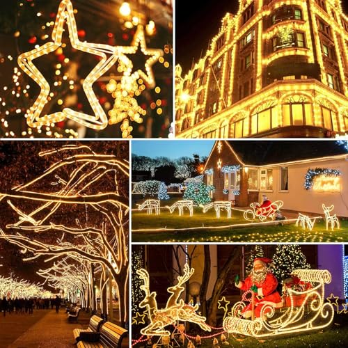 HAUSPROFI 15m 200 LED Lichterschlauch Außen, Lichterkette Strombetrieben Warmweiß, IP44 Wasserdicht & Dimmbar mit Fernbedienung, Ideal für Garten, Balkon & Weihnachtsbeleuchtung, Ø5mm