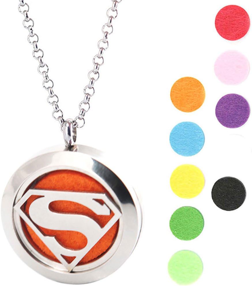 Amya Super Man Stainless Steel Premium Aromatherapy Essential Oil Diffuser Locket Necklace Pendant