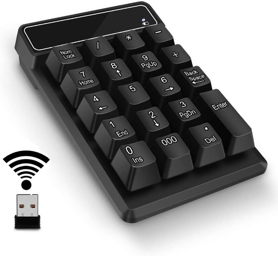 Number Pad,Portable Mini USB 2.4GHz 19-Key Financial Accounting Numeric Keypad Keyboard Extensions for Data Entry in Excel for Laptop, PC, Desktop, Surface pro, Notebook, etc (Black)