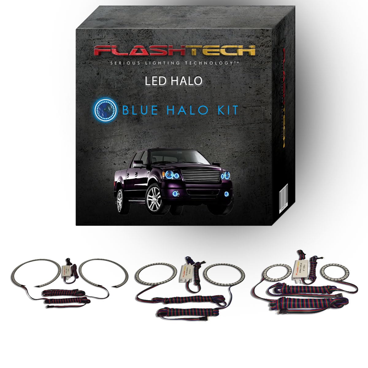 Flashtech Bright Blue LED Halo Ring Headlight and Fog Light Kit Compatible With Ford F-150 04-08