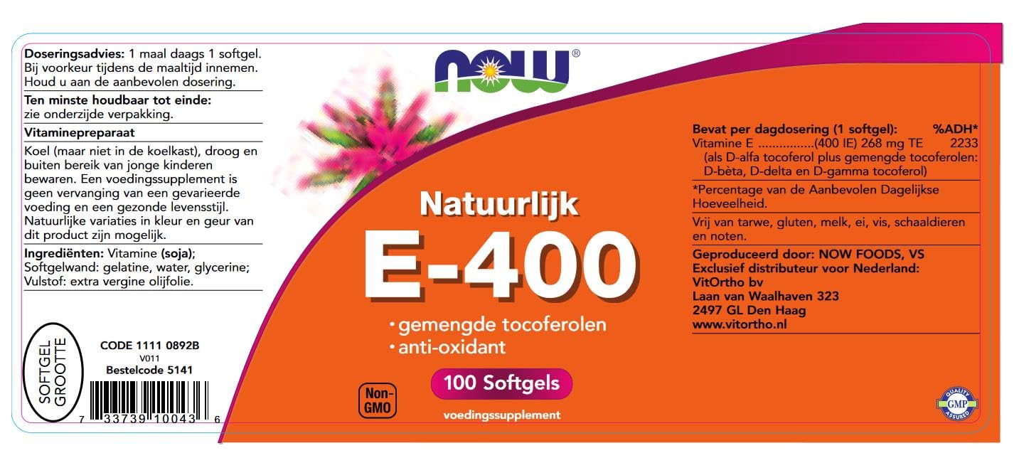 Now E-400 Tocoferil 100 Cápsulas Blandas 100 g
