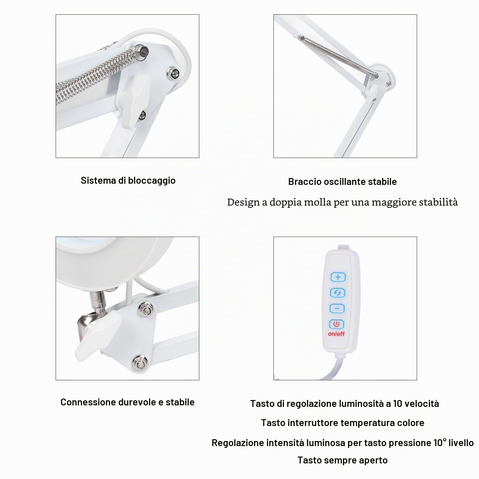 Lampada da Scrivania a LED con Lente D'ingrandimento 5X Illuminazione Gradevole per gli Occhi Luminosità Regolabile Interfaccia USB Morsetto Resistente Regolabile a 360 Gradi 72