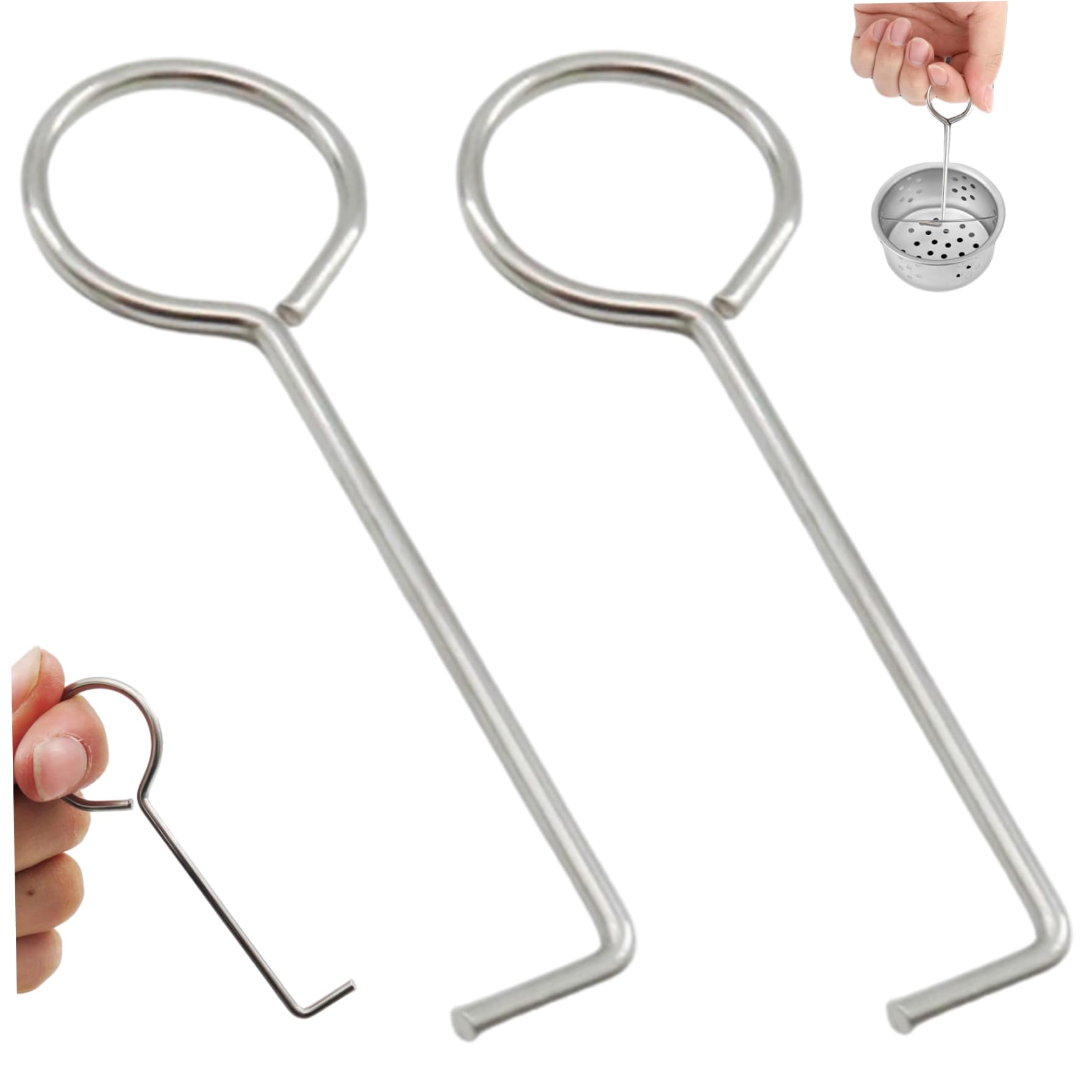 Beahing Silver Drain Removal Tool, Lifting Hooks, 2Pcs 3.5 Inch Stainless Steel Drain Key For Taking Off Square/Linear Shower Grate, Hair Catcher, Shower Removal Tool