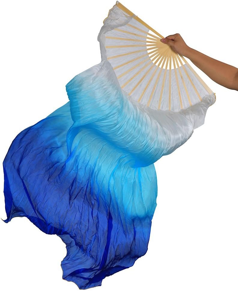 Dance Fairy Belly Dance Silk Fan Veils, Bright Vibrant Colors, 1.8m Long