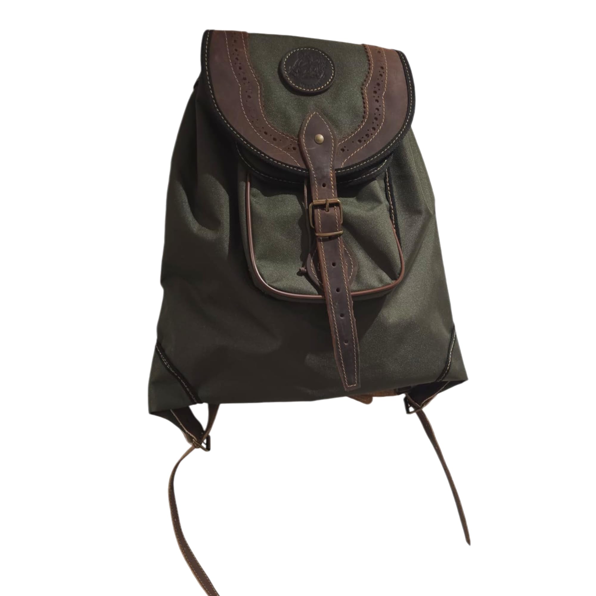 Zurrón cordura verde con refuerzos en piel