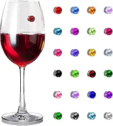 Pingentes de taça de vinho, 24 peças de marcadores magnéticos de cristal para decorações de festa de vinho, presente para rmon marcadores de bebida, identificadores para copos de caule, Cristal, Sem