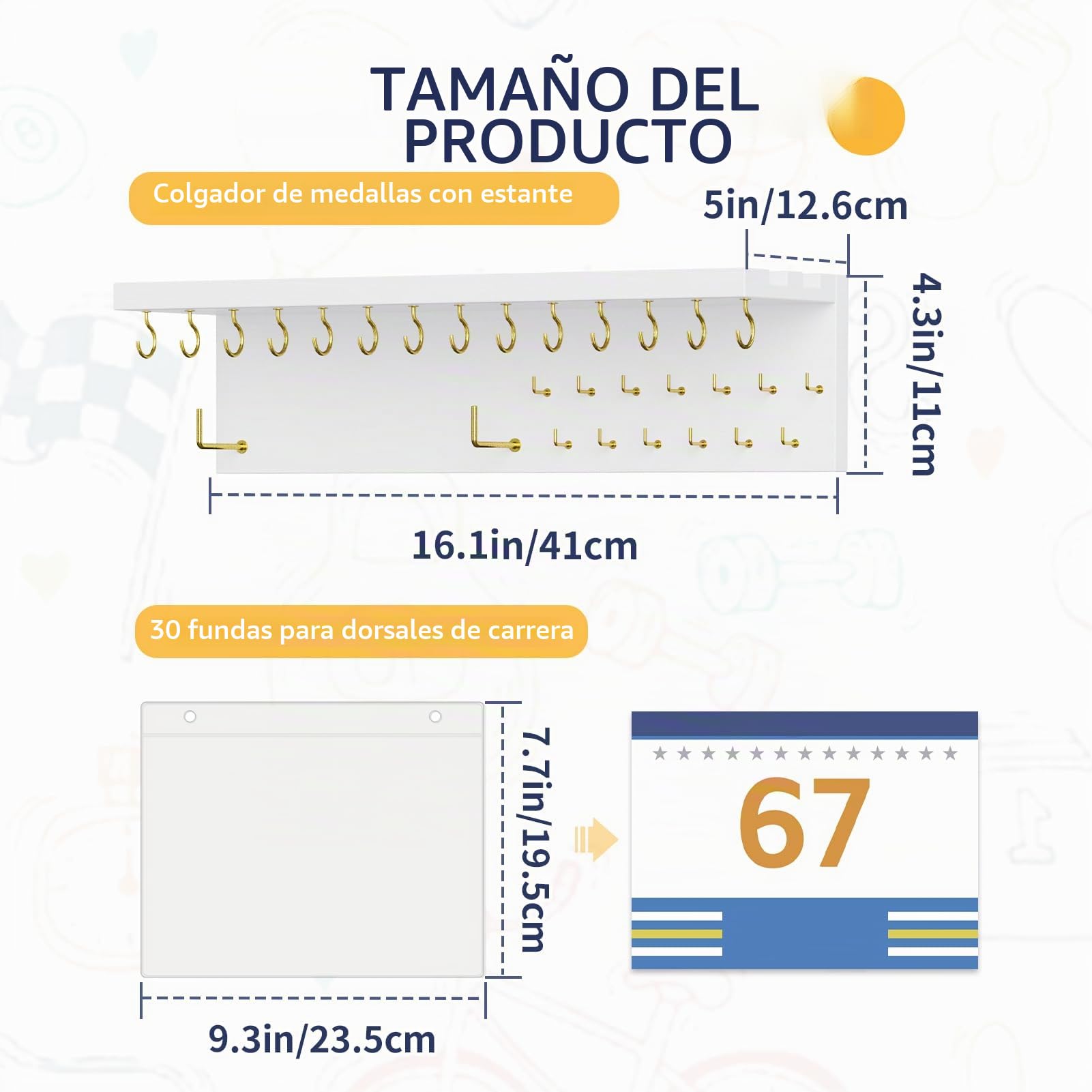 Soporte para medallas, organizador de trofeos, estante de madera resistente para colgar trofeos