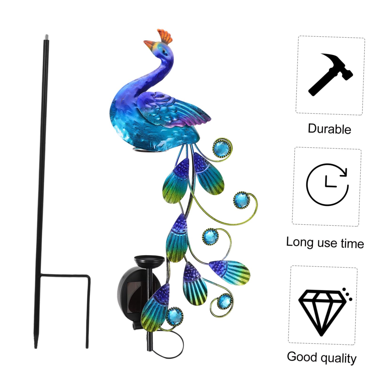 BESTonZON Lumière de Jardin Solaire Paon en Fer, Décorative pour Pelouse