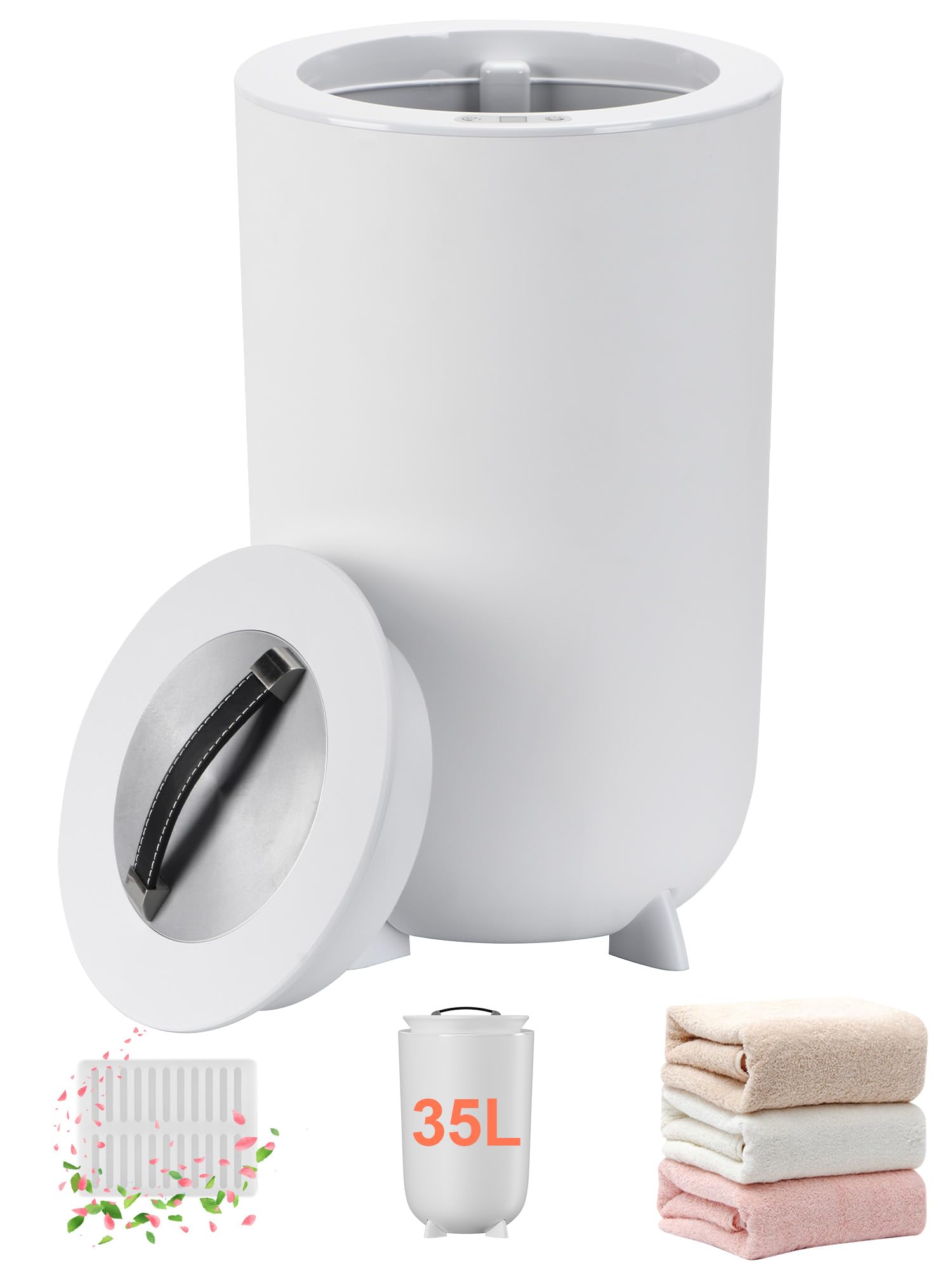 Uthfy 35L Towel Warmer Bucket for Bathroom, with Aroma Tray, Auto Shut Off Heating Timer 15/30/45/60 Min, Luxury Hot Blanket Heater for Bathrobe, Spa, Pajamas, 35 L, White