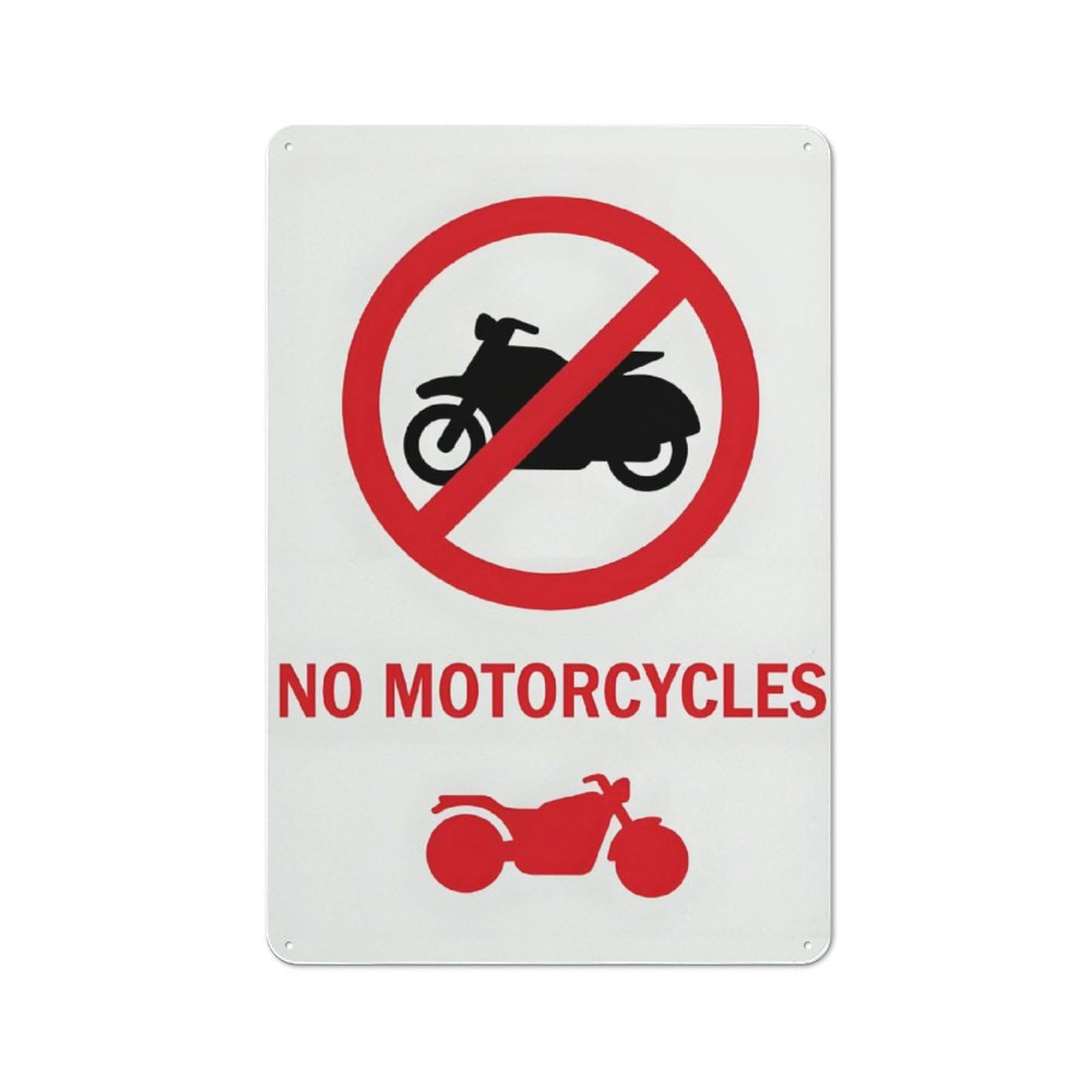 peiyeety No Motorcycles Metal Tin Sign Vintage Traffic Wall Art for Pedestrian Zones, Shopping Districts, and Private Properties Durable Aluminum Warning Plaque for Traffic Control, 6x8 Inch